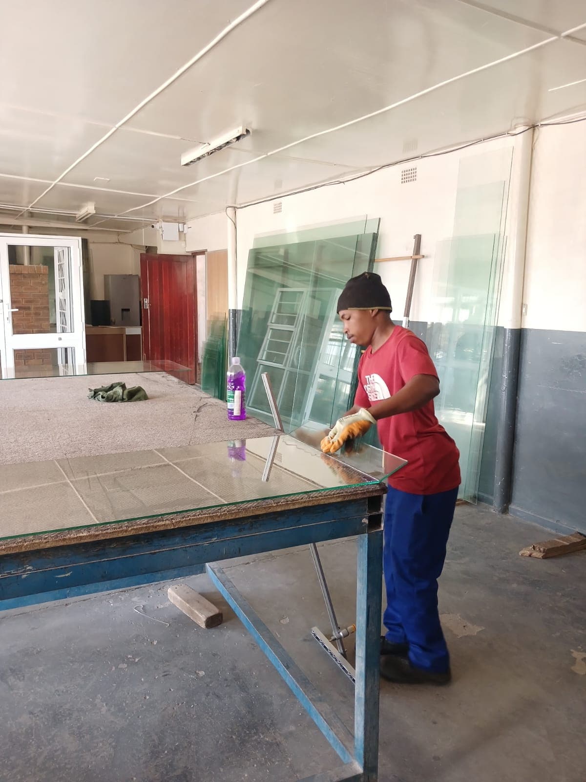 Precision glass cutting in our workshop